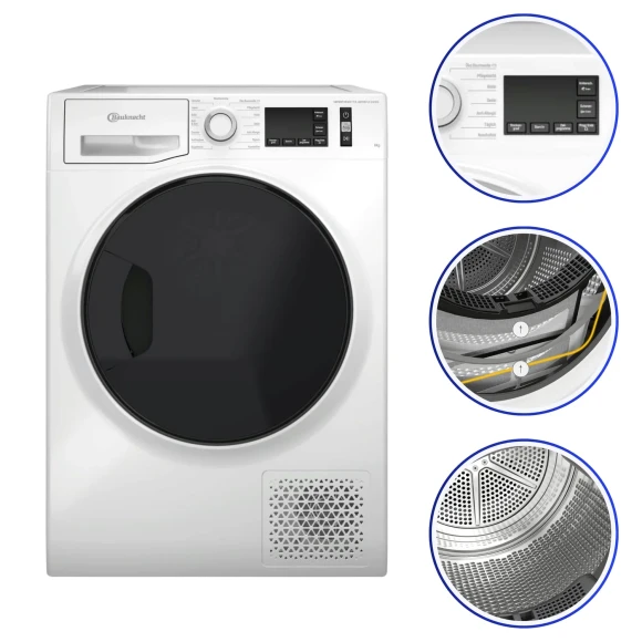 Suszarka z pompą ciepła Bauknecht T M11 9X3EY DE | ActiveCare, samoczyszczący kondensator, czujnik wilgotności | 9 kg, klasa energetyczna A+++ (stara skala) | Biały