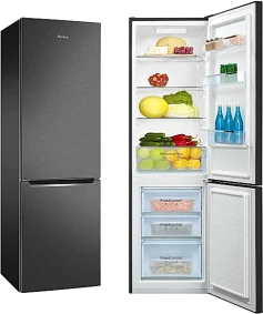 Lodówko-zamrażarka Amica KGCL 387 150 S | FrostControl, szuflada VitControl Plus, funkcja super chłodzenia | 262 l, klasa E, 54x55x176 cm | Czarna stal nierdzewna