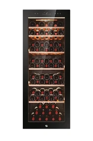 Chłodziarka do wina Haier HWS84GA | Natural Airflow z kontrolą wilgotności, szklane drzwi z filtrem anty-UV, system antywibracyjny | 84 butelki, 1 strefa (+5 do +20°C), klasa G, wys. 127 cm | czarna