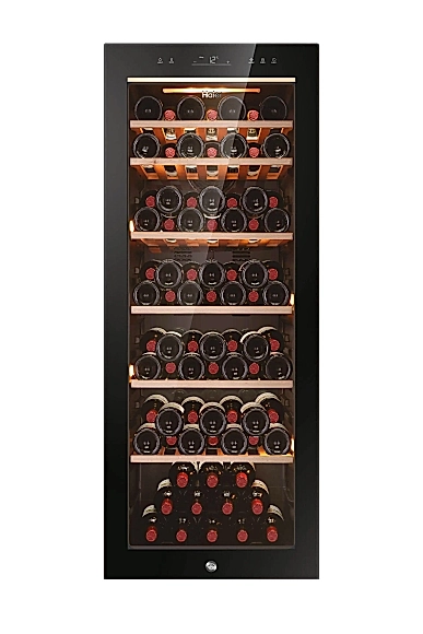 Chłodziarka do wina Haier HWS84GA | Natural Airflow z kontrolą wilgotności, szklane drzwi z filtrem anty-UV, system antywibracyjny | 84 butelki, 1 strefa (+5 do +20°C), klasa G, wys. 127 cm | czarna | NETSKLEP.COM