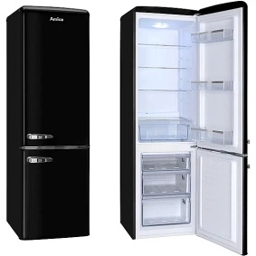 Lodówko-zamrażarka wolnostojąca Amica KGCR 387 100 MS | design retro, automatyczne odszranianie chłodziarki, oświetlenie LED | 244 l (181/63 l), klasa E, 40 dB, wys. 181 cm | czarna matowa