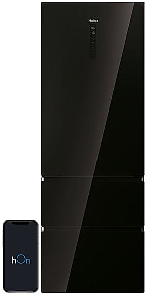 Lodówka wolnostojąca Haier HTW7720DNGB (3D Seria 7) | pełny No Frost, sterowanie WiFi (hOn), szuflada My Zone | 483 l (343/140), klasa D, ~35 dB, wys. 200,6 cm | czarne szkło | NETSKLEP.COM