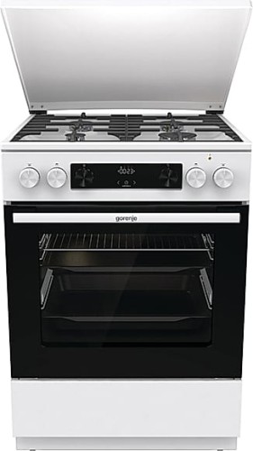 Kuchnia gazowo-elektryczna Gorenje GKS6C71WF G600 | 60 cm, 71 l, płyta gazowa, 4 palniki, żeliwne ruszty, AirFry, Pizza, AquaClean | biała | NETSKLEP.COM