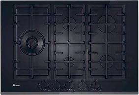 Płyta gazowa Haier HAVG7WL4BPB Gas On Glass | 5 palników, szkło hartowane, ruszty żeliwne, Preci Flame, 74,5 cm