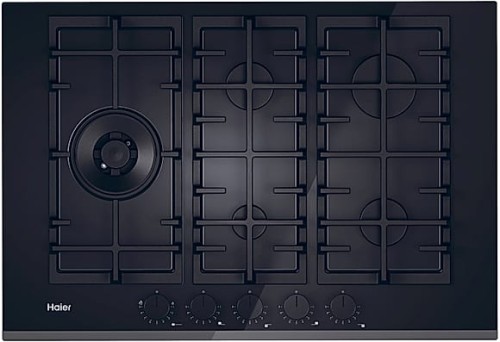 Płyta gazowa Haier HAVG7WL4BPB Gas On Glass | 5 palników, szkło hartowane, ruszty żeliwne, Preci Flame, 74,5 cm