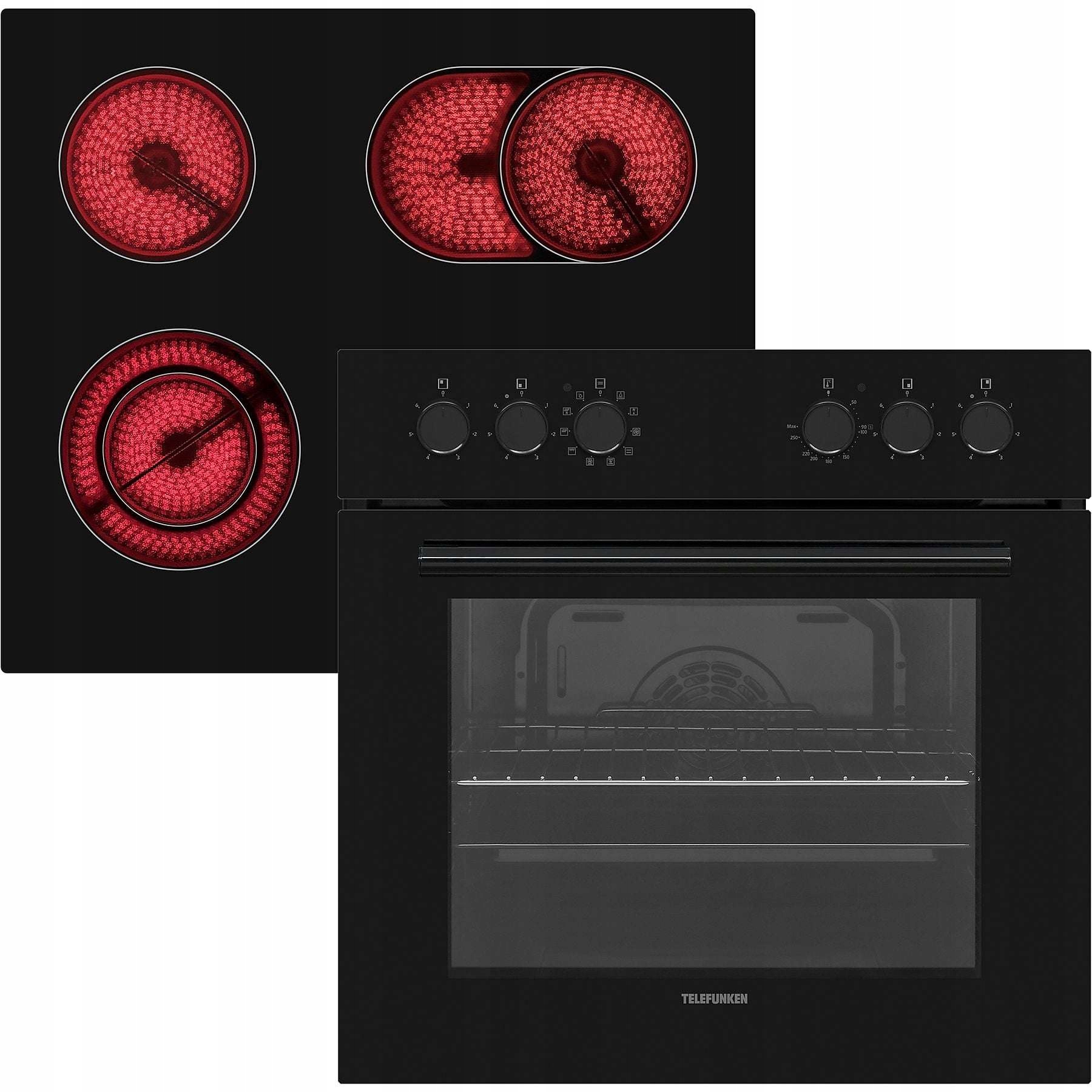 Zestaw Telefunken ECH65A-B2 | piekarnik 65 l + płyta ceramiczna 60 cm | termoobieg, grill, VapClean, klasa A | NETSKLEP.COM